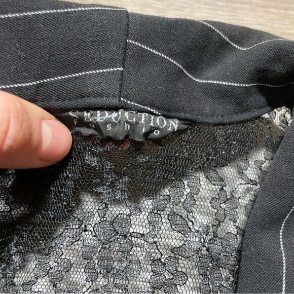 Seductions Black White Lace Back Vest Large Fitted Crop - Picture 2 of 7